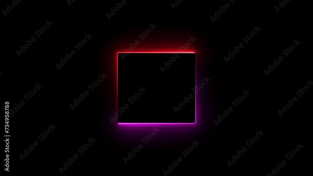 Square neon light glowing red, magenta color shape in retro style animation. Black background 4k video. Square neon light glowing red, magenta color shape in retro style animation. Black background 4k video.