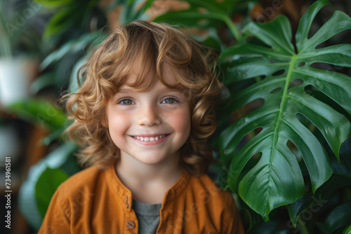 Wallpaper Mural monstera with happy child Torontodigital.ca