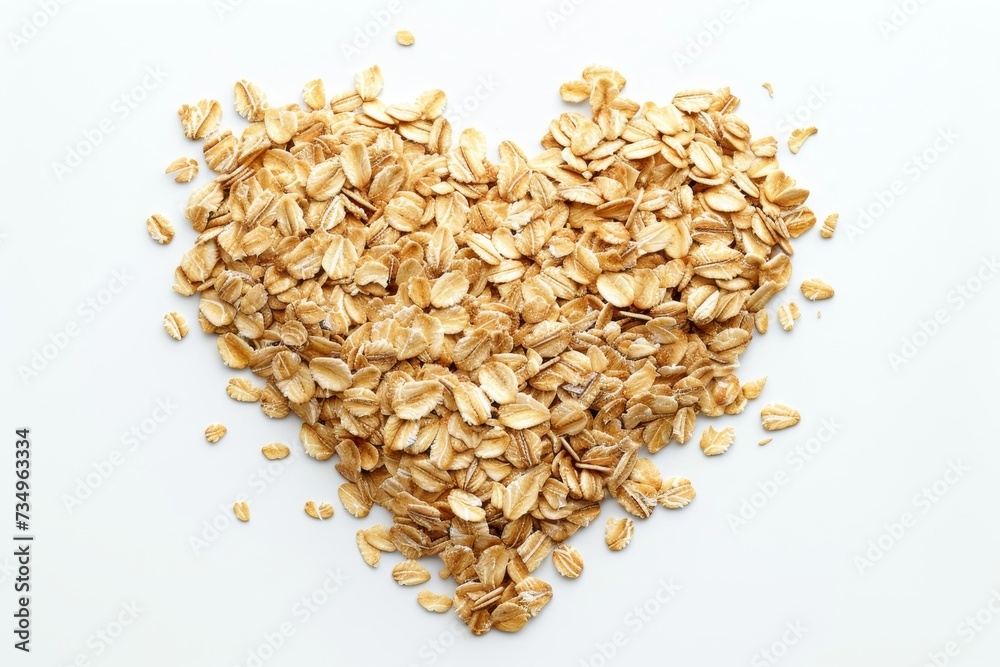 Oat flake heart on white backdrop Oat flake heart on white backdrop