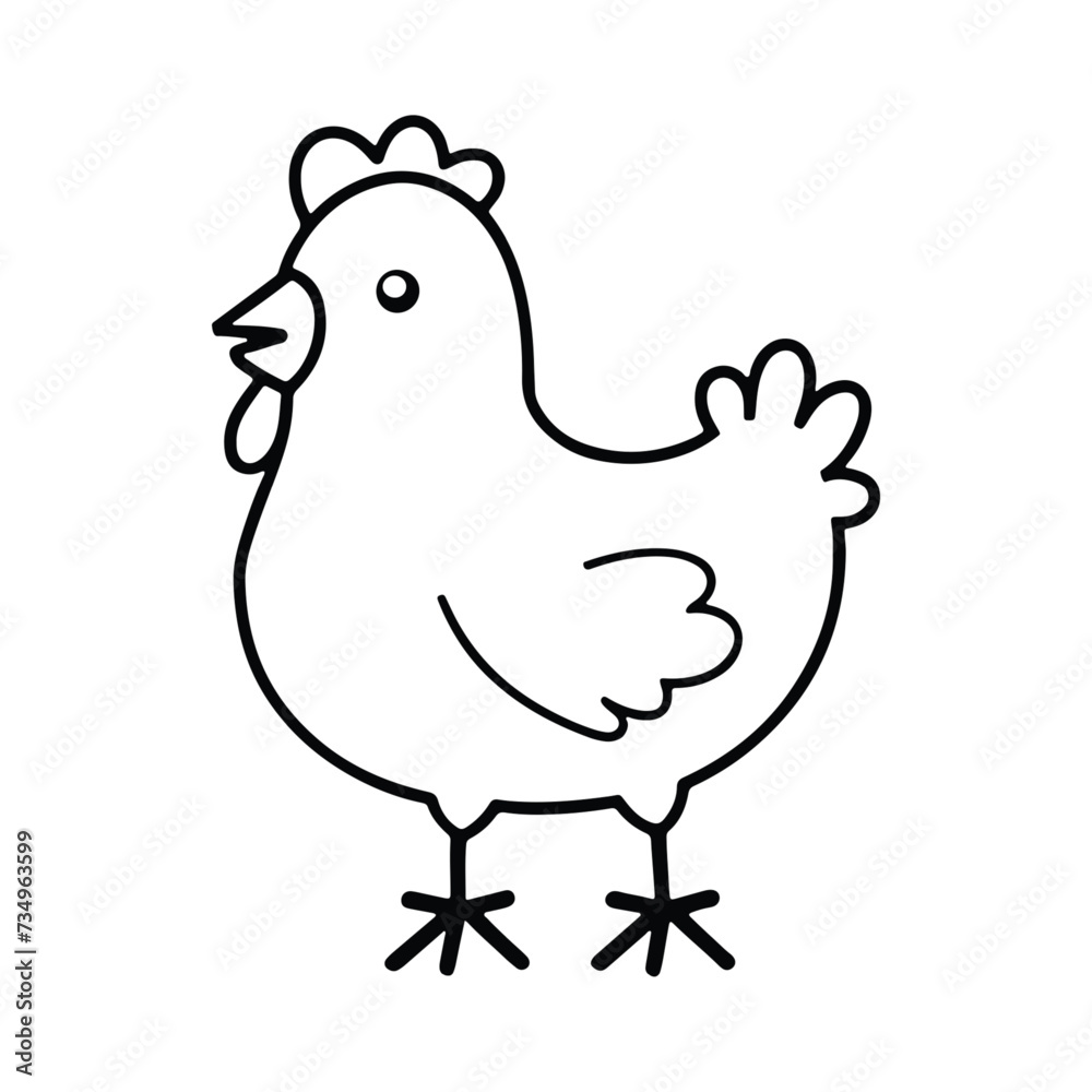 Fototapeta premium Easter cute chicken in line art, Easter cute chicken illustration in out line style