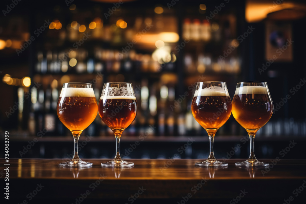 Craft Beer Tasting on Bar Counter Craft Beer Tasting on Bar Counter