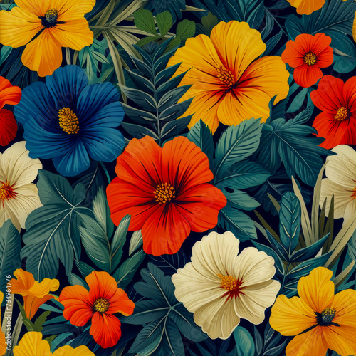 Wallpaper Mural Tropical rainforest leaves and flowers as background, ai generated Torontodigital.ca