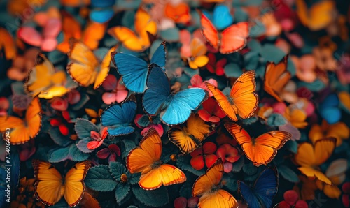 Colorful background of multi-colored butterflies full frame.