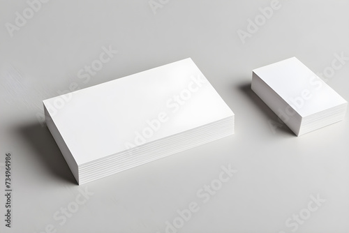 empty visiting card set mockup at white textured paper background no text photo