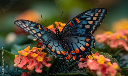 Colorful butterfly on a blurred natural background. © Andreas
