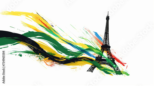 View of the Eiffel tower, Paris France with abstract colorful flowing lines