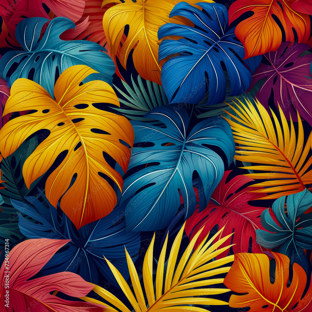 Leaves tropical rainforest, as frameless background, ai generated Leaves tropical rainforest, as frameless background, ai generated