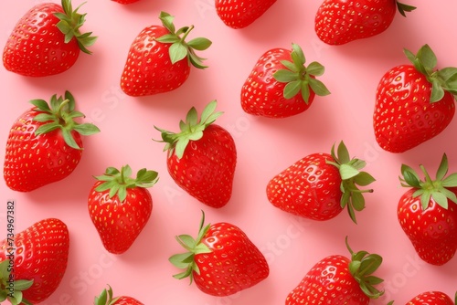 Fresh red strawberry pattern on isolated pink pastel. Generative AI