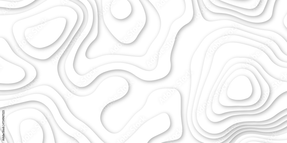 Abstract white wavy line 3d paper cut white background. abstract white background with smooth wavy layers. silver grid map line topography mount contour map . - obrazy, fototapety, plakaty 