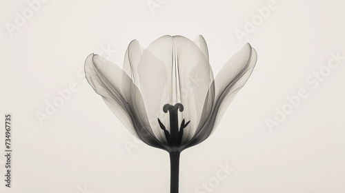 Aesthetic botanical x-ray of tulip. Harmonious forms. Minimalism concept. Light color palette. Generative AI