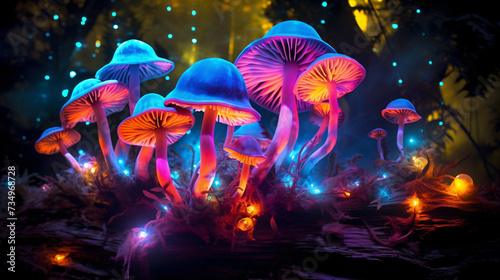 Fantastic color rainbow glowing mushrooms. © Anas