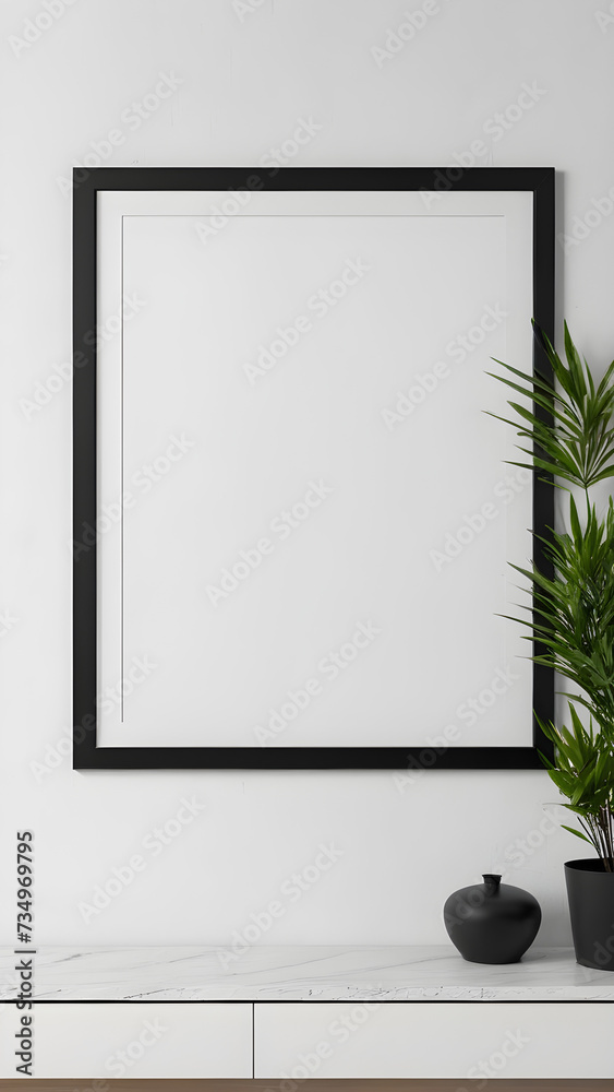 Picture frame on a wall black frame blank mockup. interior design Picture frame on a wall black frame blank mockup. interior design