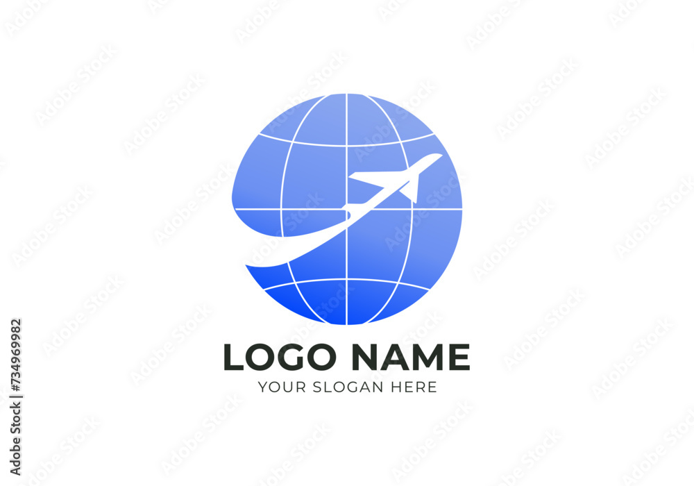 logo plane fly and globe. Earh and airplane logo design. Modern and minimalist logo design. Editable color logo plane fly and globe. Earh and airplane logo design. Modern and minimalist logo design. Editable color