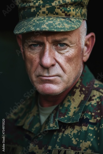 A mature Marine in uniform, sharing his experiences with younger recruits, reflecting the blend of ages in the armed forces. © Adrian