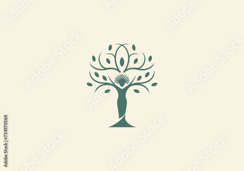 Logo Women standing with Botanical Concept. Nature, Female Logo Design. Editable color