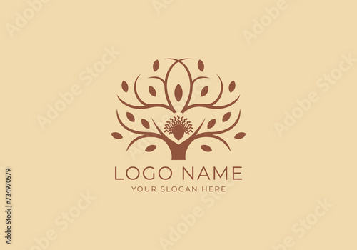Logo Women Rise hand with Botanical Concept. Nature, Female Logo Design. Editable color