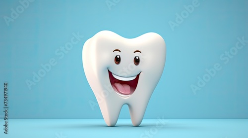 happy cartoon tooth on light background photo
