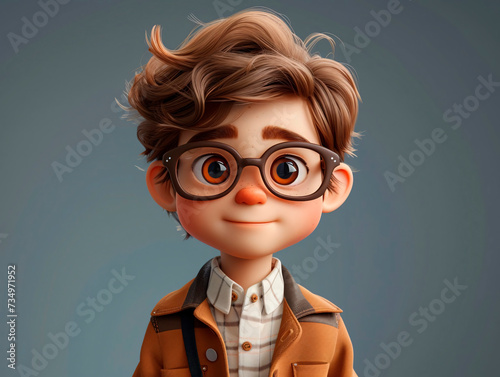 Happy 3D school boy on gray background. Generative AI