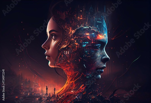 Chat with AI or Artificial Intelligence abstract concept illustration generative ai