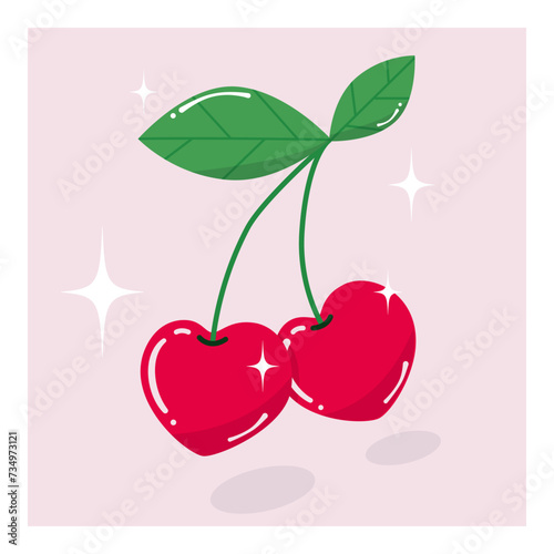 Happy valentine's day card. Modern abstract art design with hearts. Vector cherries in groovy style. 90's,80's, 70's. Templates for celebration, ads, branding, banner, cover, label, poster, sales