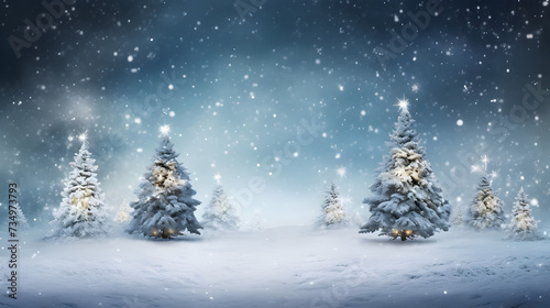 Decorated Christmas tree under snow copy space,, Christmas background with xmas tree with snow decorated © Imran