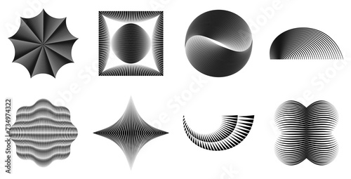 The design of 80-90s, retro-futurism, Minimalist bold abstract geometric brutalist style shapes in black lines. New look at design, with distorted and extraordinary forms, For web, media, sci-fi scene
