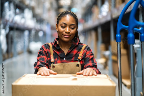 Portrait african american engineer woman shipping order detail export and import,goods,factory,warehouse,international trade,transportation,cargo ship,logistic,distribution.business industry photo