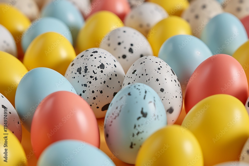 Colorful eggs arranged in a patterned display.