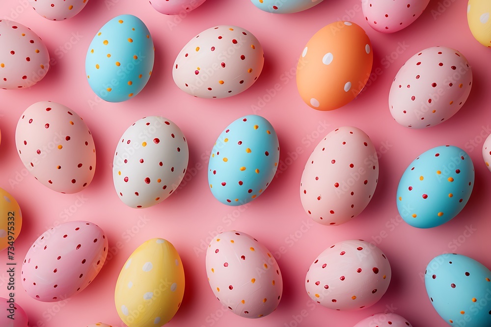 Easter-themed pattern background with colorful eggs.