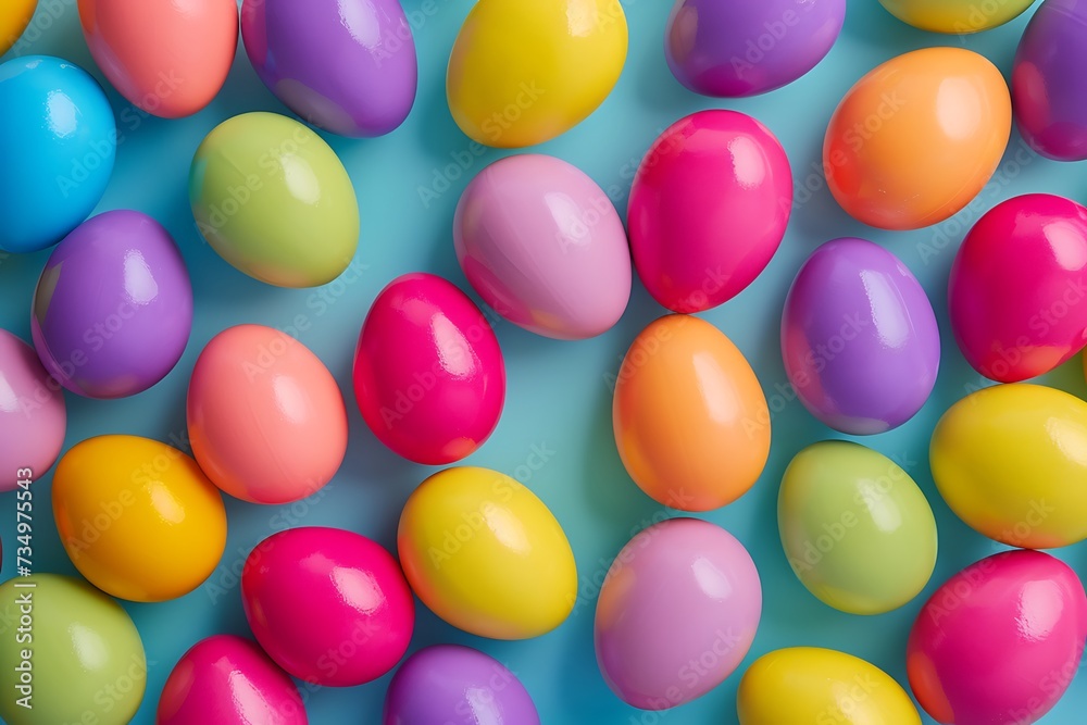 Vibrant Easter eggs forming a lively pattern.