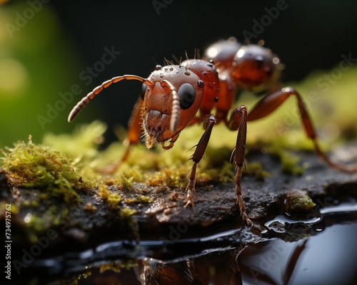 Illustration of a warlike ant on a blurred background. © Andreas