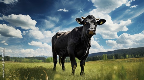farm black beef cow photo