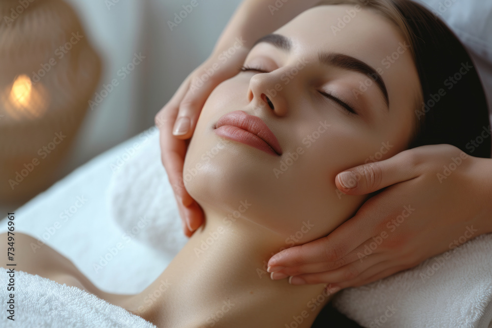 Professional cosmetologist making massage for woman in spa