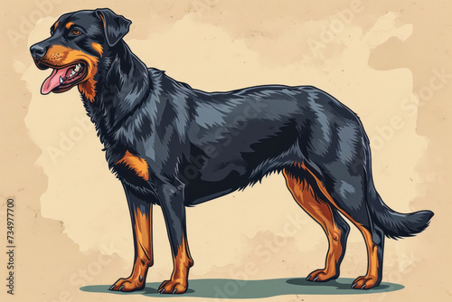 Beauceron Dog. Cartoon style illustration of a big dog.