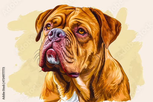 Boerboel portrait. Cartoon style illustration of a dog with a big nose.