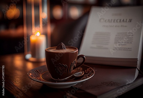 Leckere frische Schokoladentorte auf Regal im Caf  . Generative AI