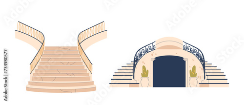 Vector Elegant And Timeless Classic Marble Stairs Boast A Luxurious Aesthetic. Smooth, Polished Surface Design
