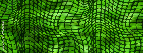 Green embossed reptile skin with an endless pattern. Top view of a leatherette with dinosaur or crocodile texture. Bg with laminated patent faux leather. Dermantine background. PVC material © Kusandra