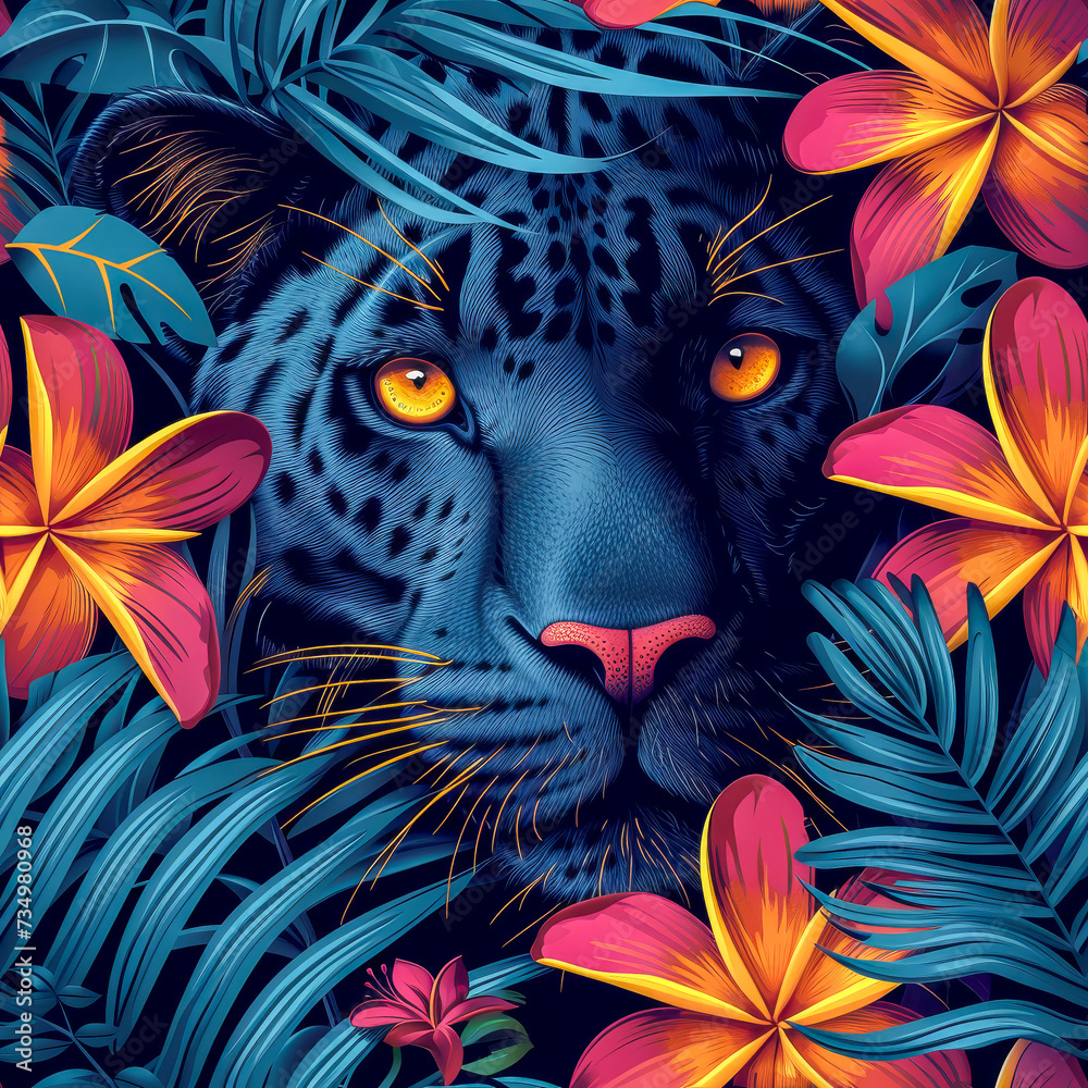 Tropical rainforest panther as background, seamless tile, ai generated