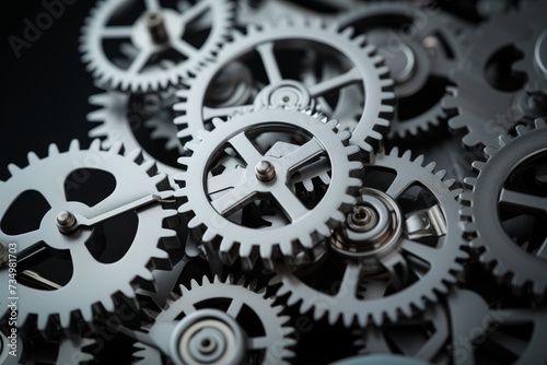 highdetail image of silver clockwork gears against a dark background