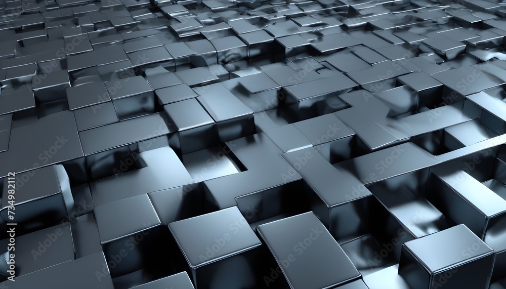 Obraz premium 3D cubes and squares geometric pattern chrome slab and plates floor