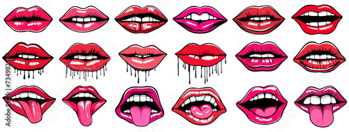 set vector lips icon. mouth sticking out tongue tattoo design illustration 