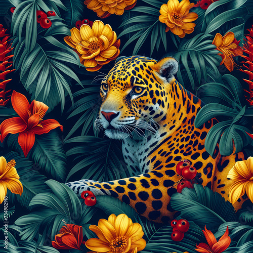 Tropical rainforest leopard as background  ai generated