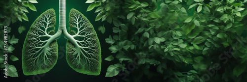 Green tree shaped like human lungs. Earth day concept. Copy space banner with a place for text. Green and ecology concept. Nature world health or environment day concept. breathing natural