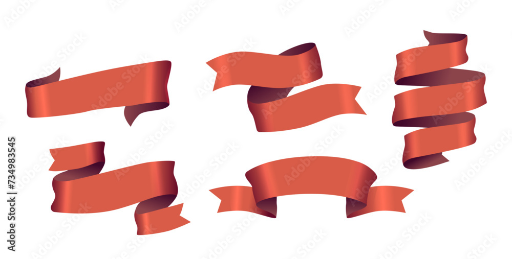 Red Royal Ribbons 3d Vector Set. Pennants, Tapes or Banners Unfurl With Regal Elegance, Cascading In Luxurious Waves Red Royal Ribbons 3d Vector Set. Pennants, Tapes or Banners Unfurl With Regal Elegance, Cascading In Luxurious Waves