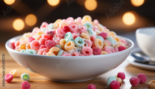 A colorful dessert bowl with fresh berries, sweet indulgence generated by AI