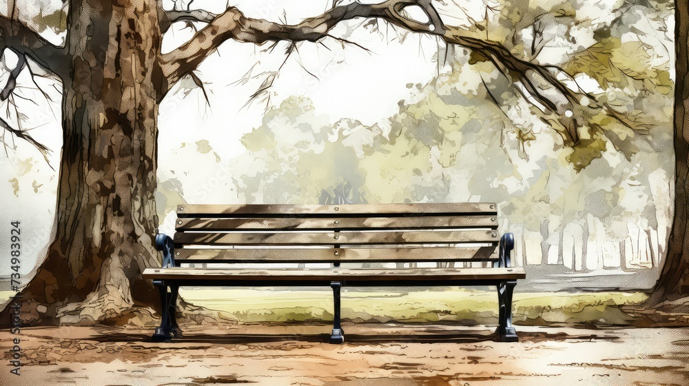 outdoor park bench hand drawn