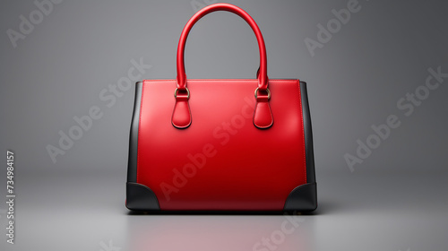 Red hand bag on grey background