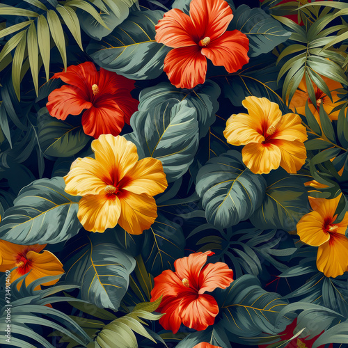 Tropical rainforest leaves and flowers as background  ai generated