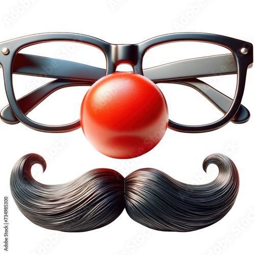 Classic April Fool’s Day joke set a clown nose, glasses, and a mustache, April Fool's Day, Haha,funny jokes,funny,3D rendering Illustration Isolated on Transparent Background photo